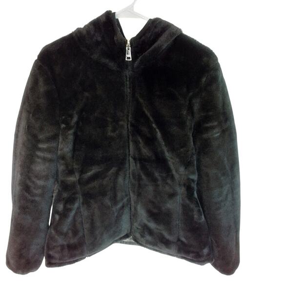 Andrew Marc Reversible Black Hooded Puffer Faux Fur Jacket Women’s Large - Picture 4 of 7